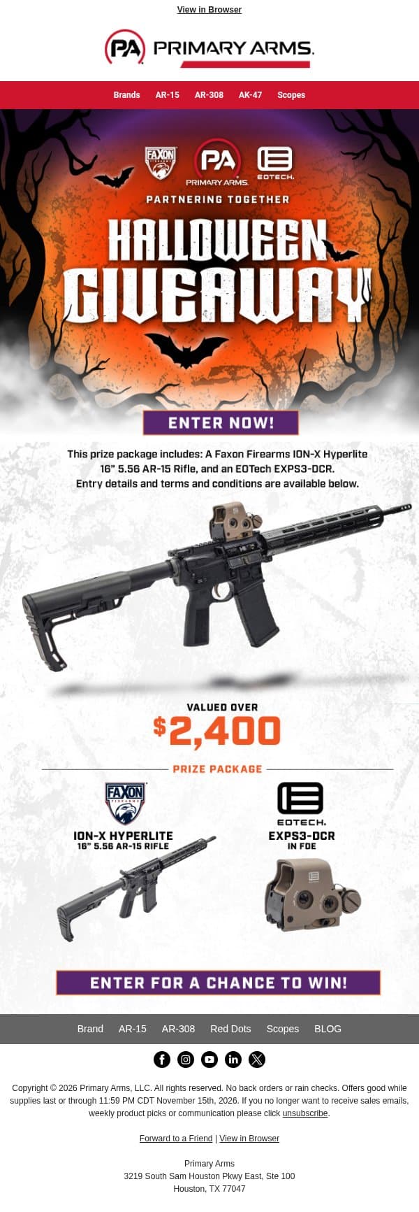 🎃Primary Arms Halloween Giveaway Is Live! email from Primary Arms screenshot