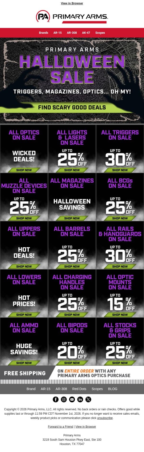 Treat Yourself to Thousands of Halloween Deals! π email from Primary Arms screenshot