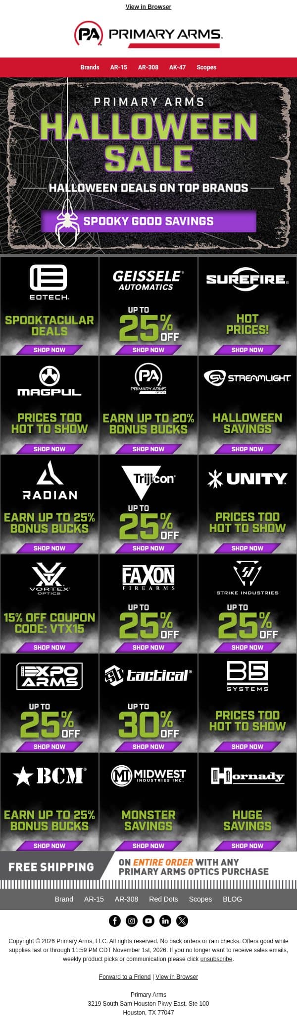 π Halloween Sale STARTS NOW! email from Primary Arms screenshot