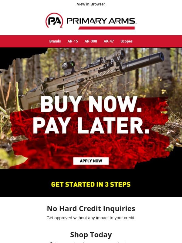 Financing Available for Your Next Purchase email from Primary Arms