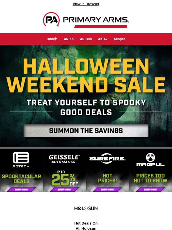 🎃 Trick-Or-Treat! Halloween Weekend Deals Are Here! email from Primary Arms
