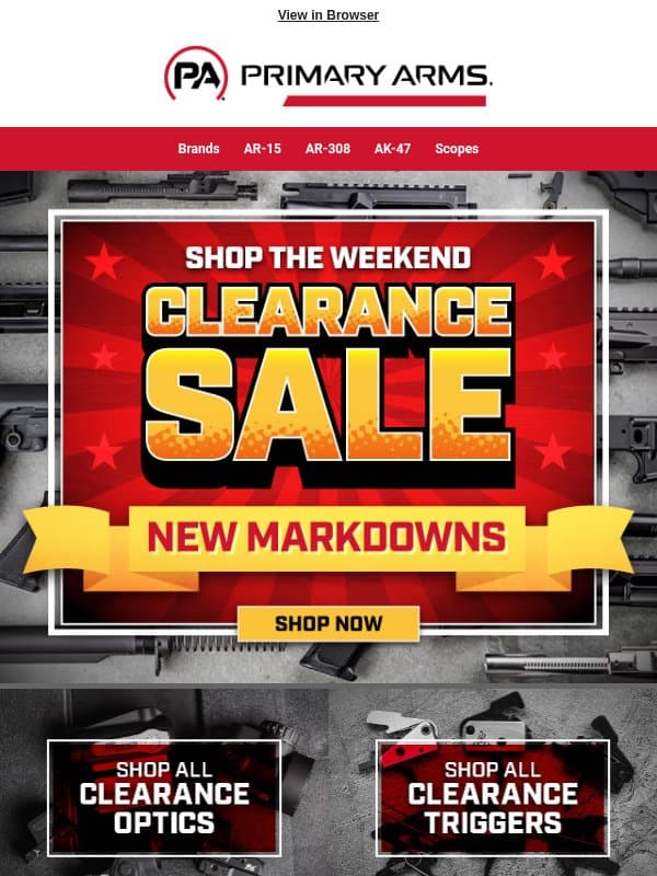Clearance Sale Prices Cleared For Even Lower email from Primary Arms