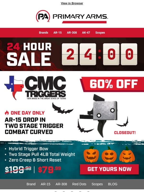 24Hrs Only! 60% OFF CMC 2 Stage Closeout Trigger email from Primary Arms