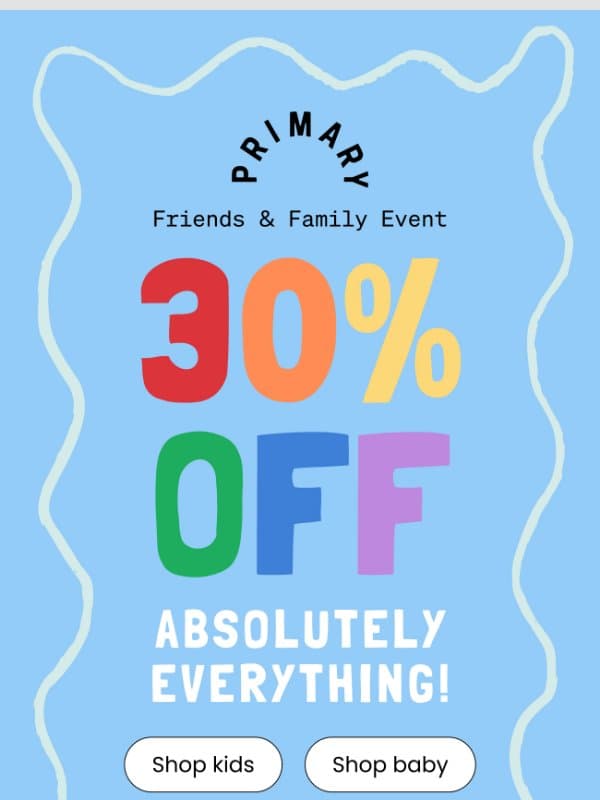 A message from our founders 💌 + 30% Off email from Primary