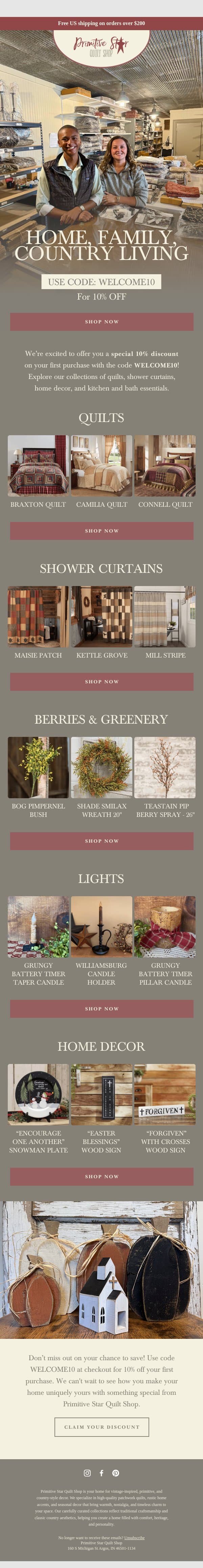Start DECORATING with 10% OFF 🕯️ email from Primitive Star Quilt Shop screenshot