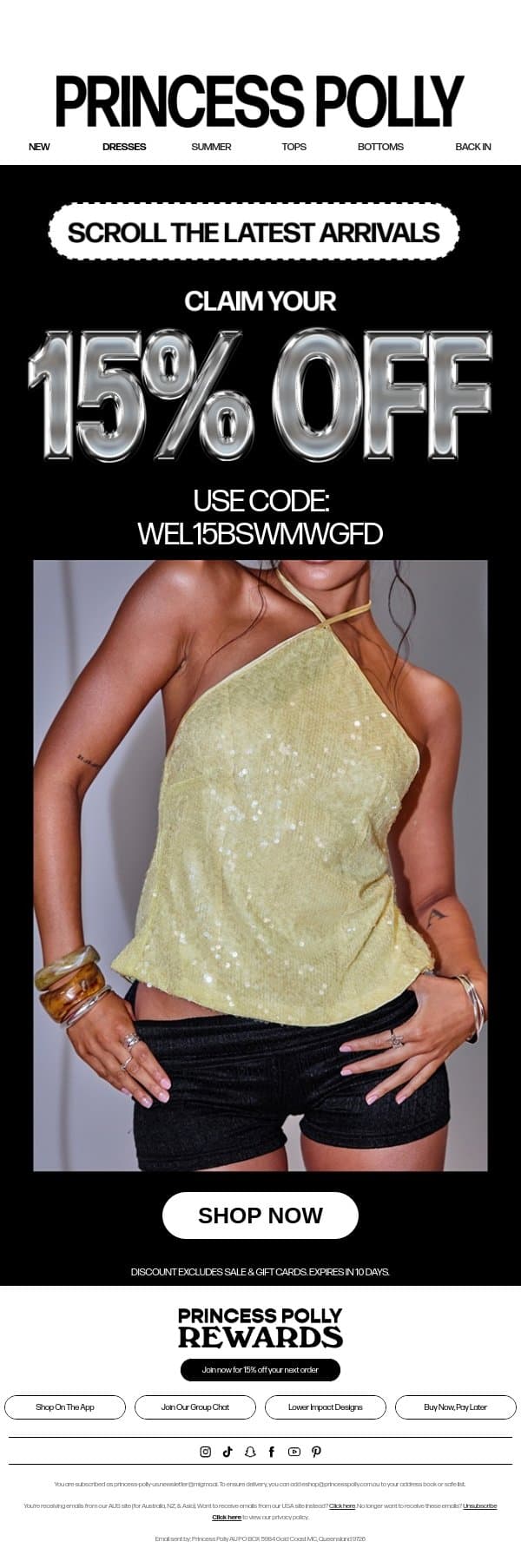 BECAUSE YOU VOTED... email from Princess Polly screenshot
