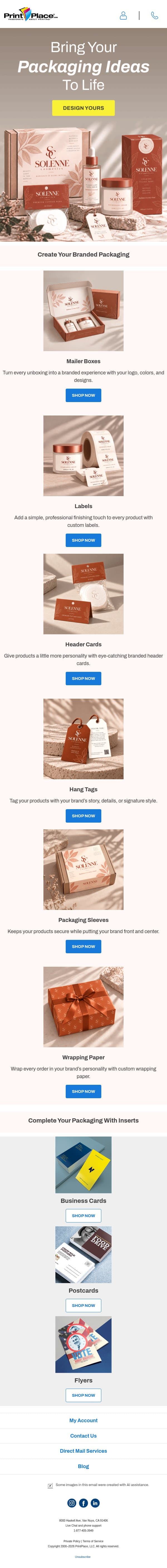 Customize Every Part of Your Packaging email from PrintPlace screenshot