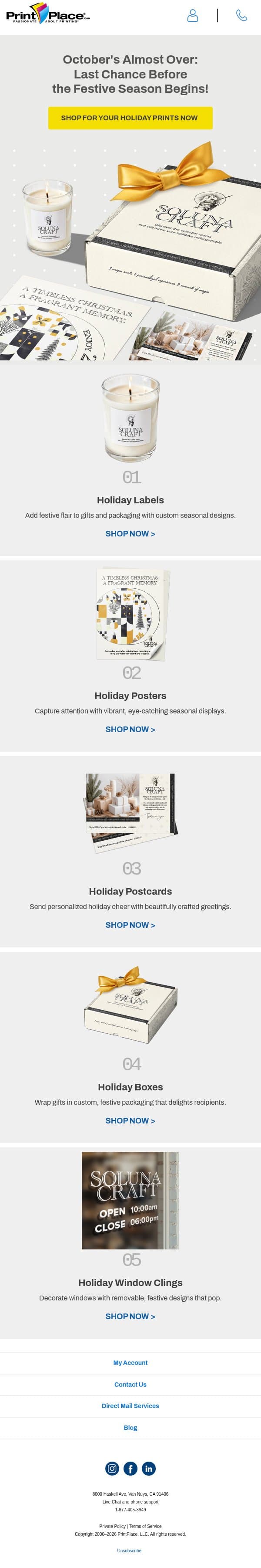 ⏳ Countdown to the Holidays: October Ends Soon email from PrintPlace screenshot
