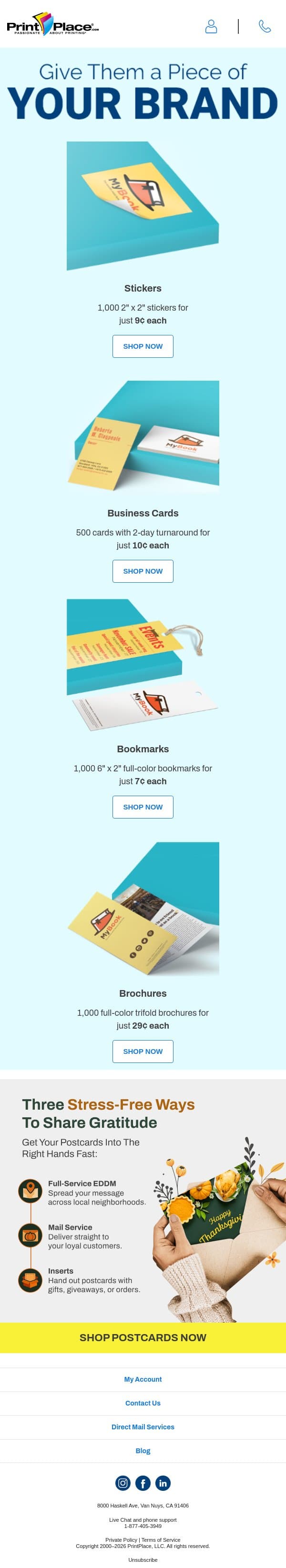 Give Them A Piece Of Your Brand email from PrintPlace screenshot