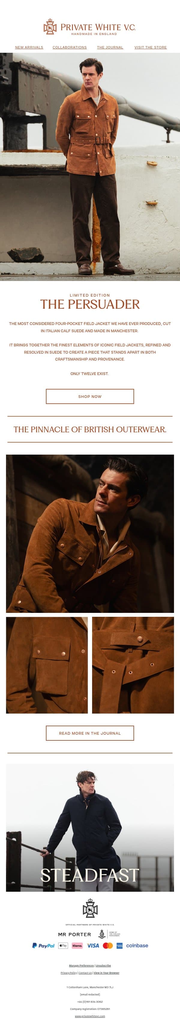 Introducing The Persuader email from Private White V.C. screenshot