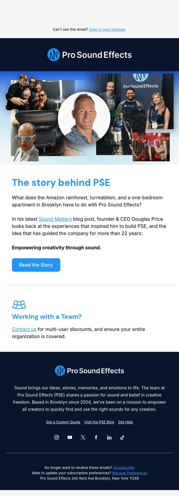 From the Amazon to Brooklyn: The Story Behind PSE email from Pro Sound Effects screenshot