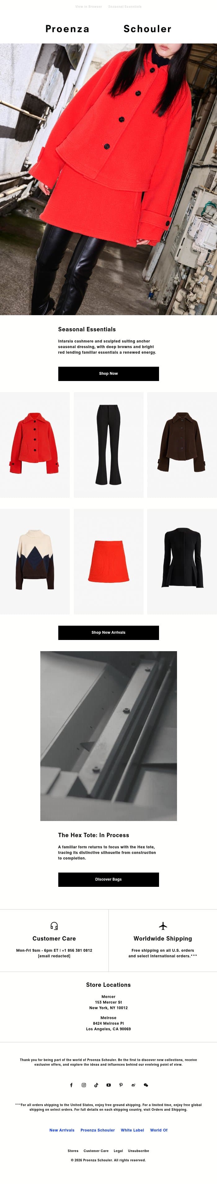 Seasonal Essentials email from Proenza Schouler screenshot