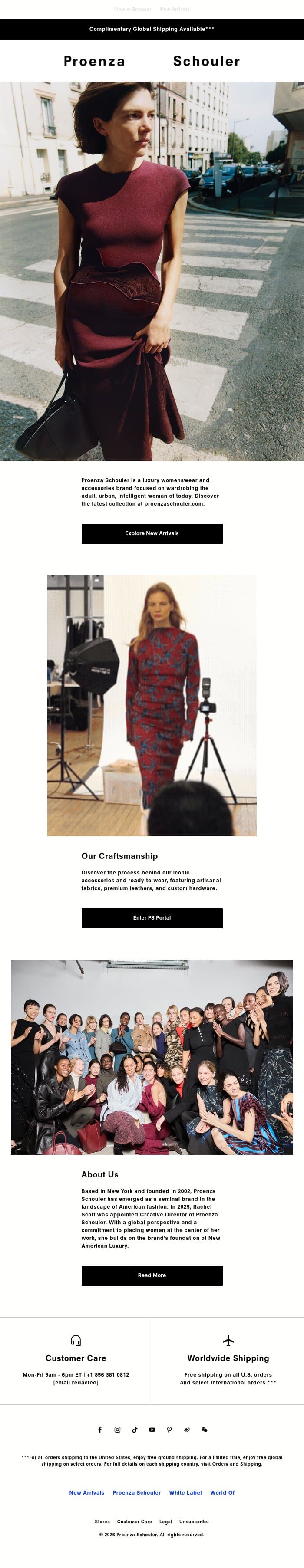 Welcome to Proenza Schouler email from Proenza Schouler screenshot