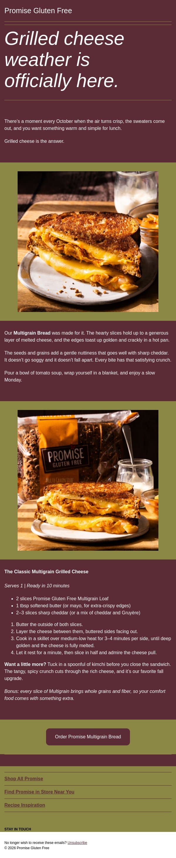 Your new favorite fall lunch takes 10 minutes email from Promise Gluten Free screenshot