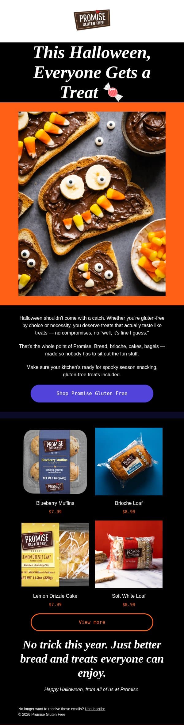 No Tricks. Just Treats. 🎃 email from Promise Gluten Free screenshot