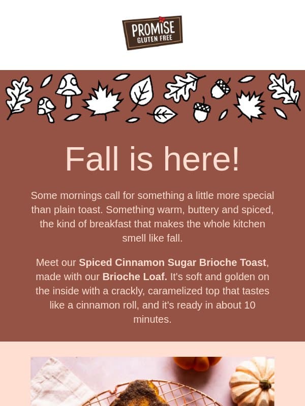 One loaf, endless cozy breakfasts all season long. email from Promise Gluten Free