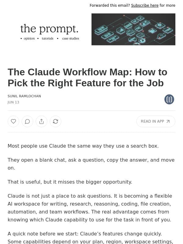 The Claude Workflow Map: How to Pick the Right Feature for the Job email from Prompt Engineering Institute