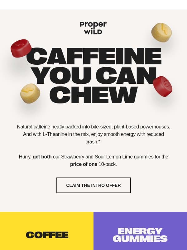 Caffeine That Fits Right in Your Pocket! ⚡ email from Proper Wild