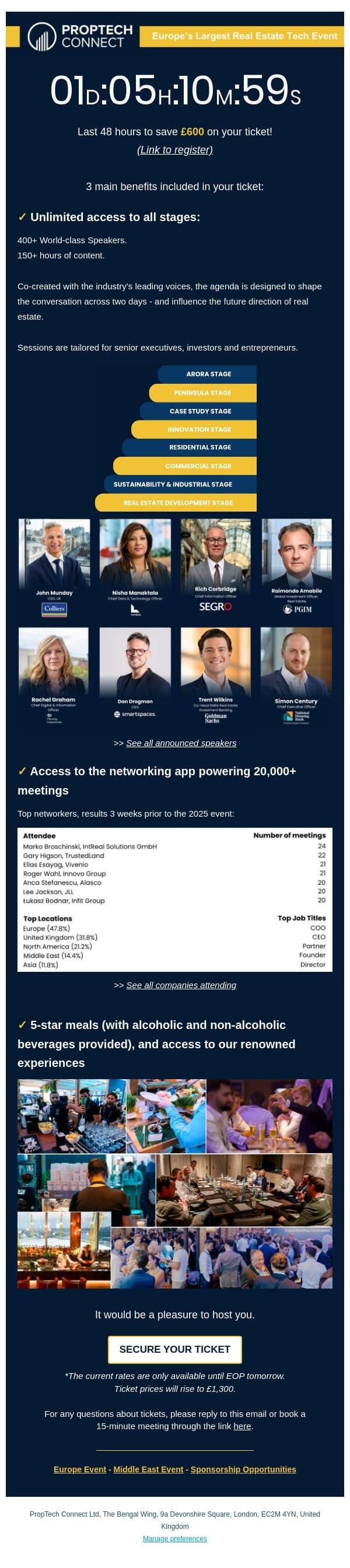 Final note before Early Birds fly out email from PropTech Connect screenshot