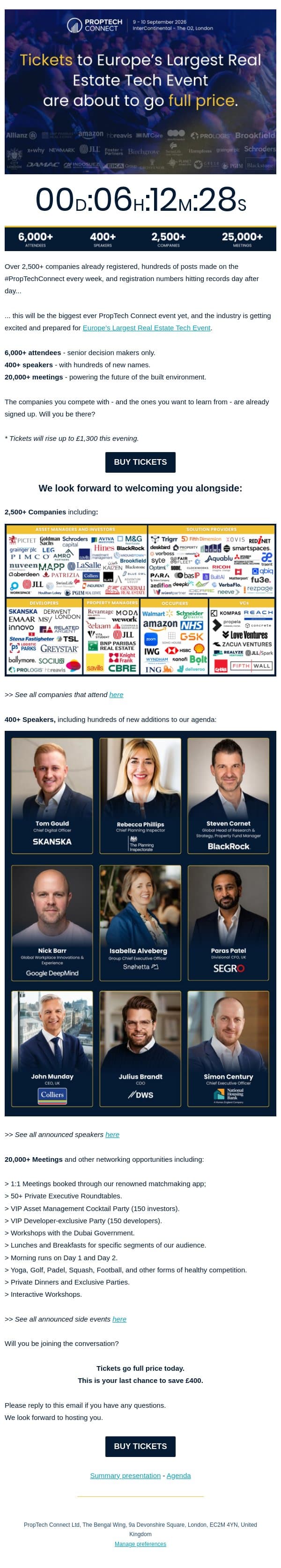 Final note before our prices increase tonight email from PropTech Connect screenshot