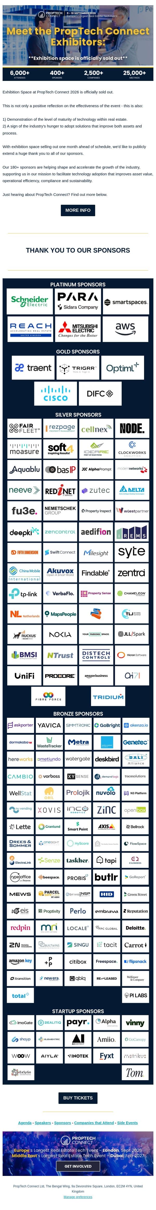 Meet the PropTech Connect Exhibitors email from PropTech Connect screenshot