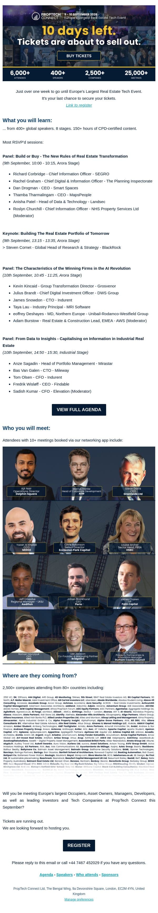 Tickets are about to sell out email from PropTech Connect screenshot