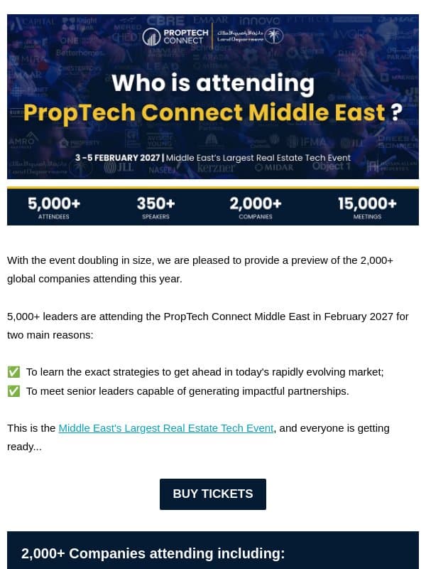 Who is attending PropTech Connect Middle East? email from PropTech Connect