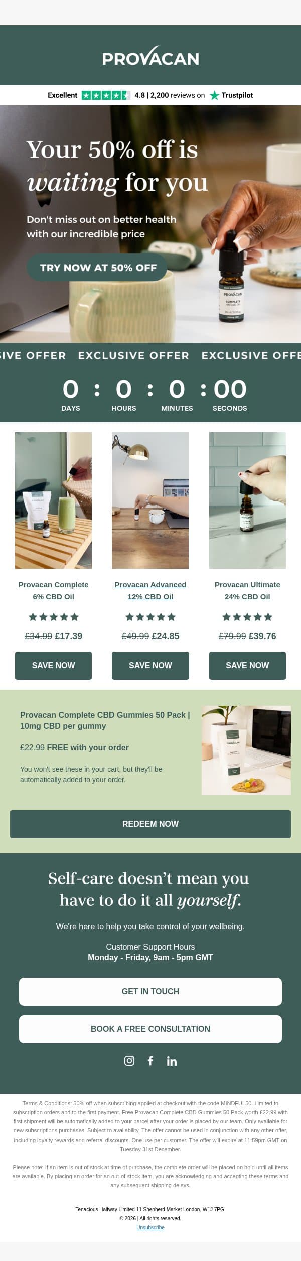 Last chance for daily wellbeing at only 23p 📢 email from Provacan screenshot