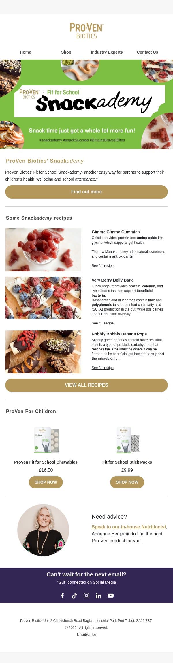 Creative Snack Ideas for Half Term! email from ProVen Probiotics screenshot