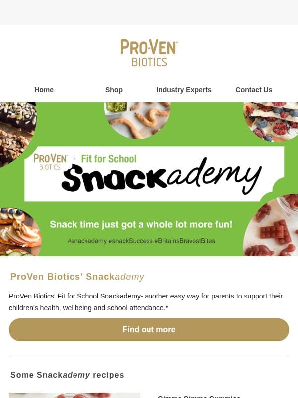 Creative Snack Ideas for Half Term! email from ProVen Probiotics