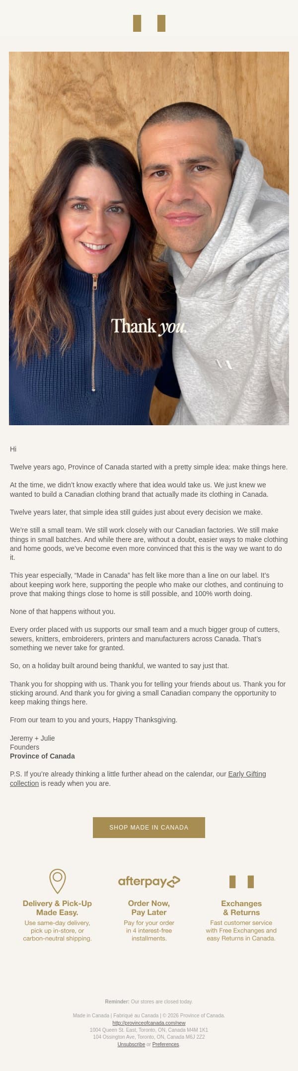 Thankful. email from Province of Canada screenshot