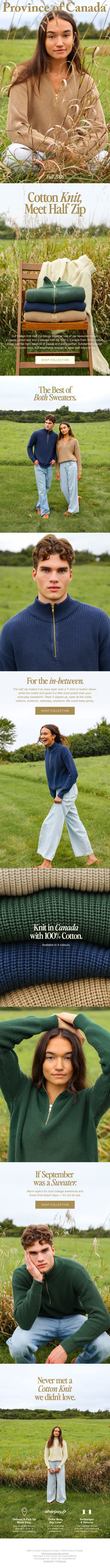 🌾 New: The Knit Half Zip email from Province of Canada screenshot