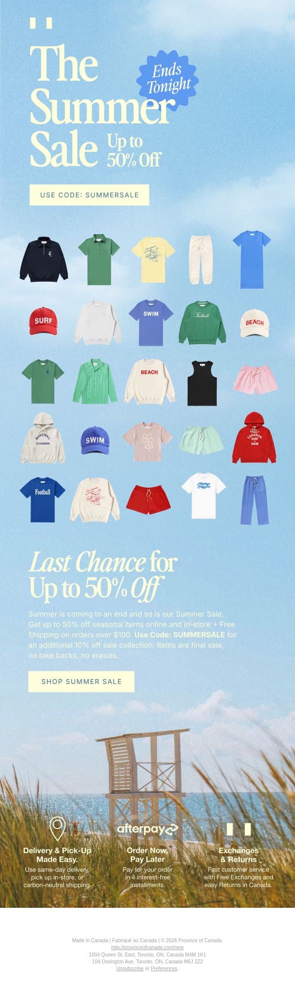 Ends Tonight: Summer Sale email from Province of Canada screenshot