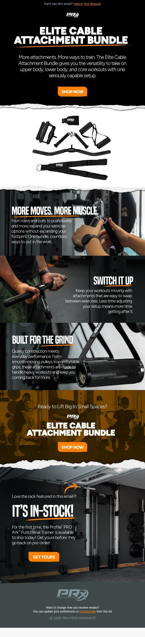 Elite Cable Attachments Bundled for Your Gym email from PRX Performance screenshot