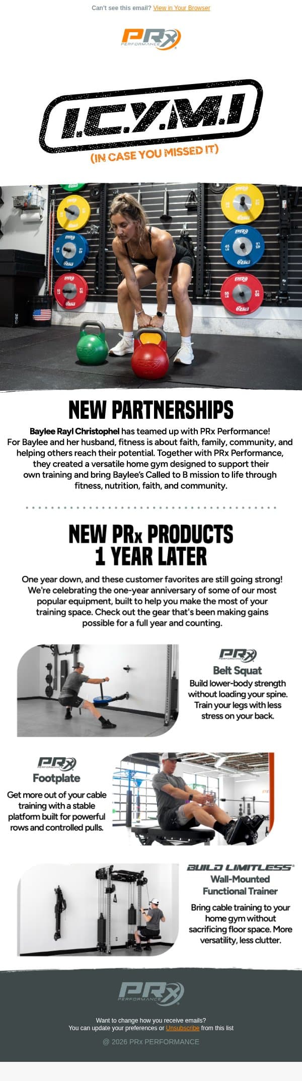 ICYMI: Partnerships and Anniversaries! email from PRX Performance screenshot