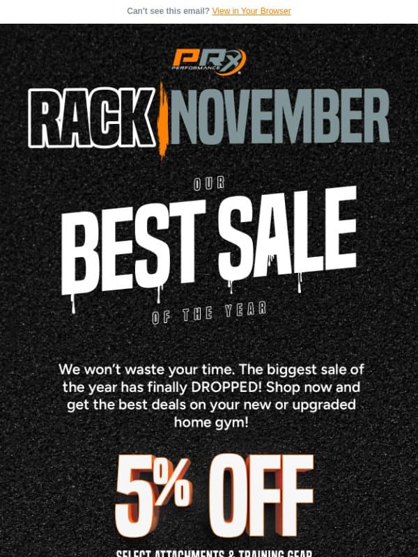 Rack November is HERE email from PRX Performance