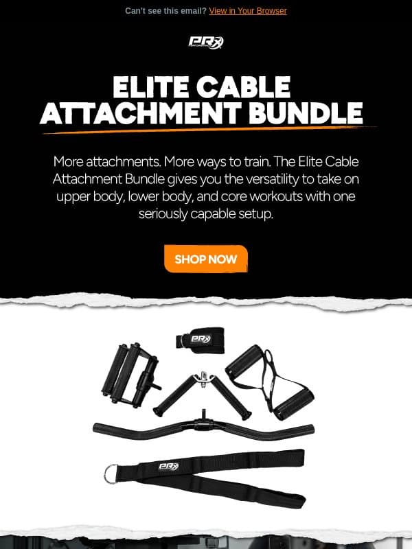 Elite Cable Attachments Bundled for Your Gym email from PRX Performance