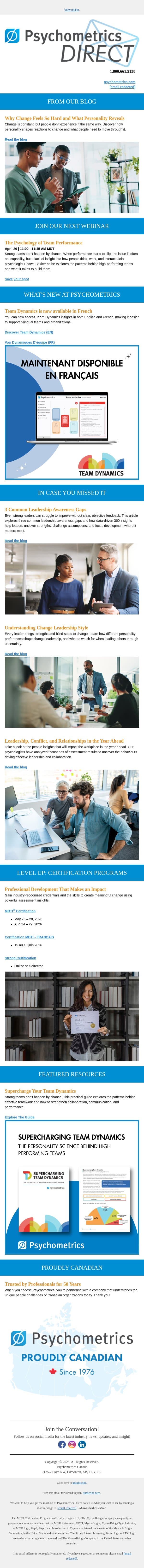 Psychometrics April Direct email from Psychometrics Canada screenshot