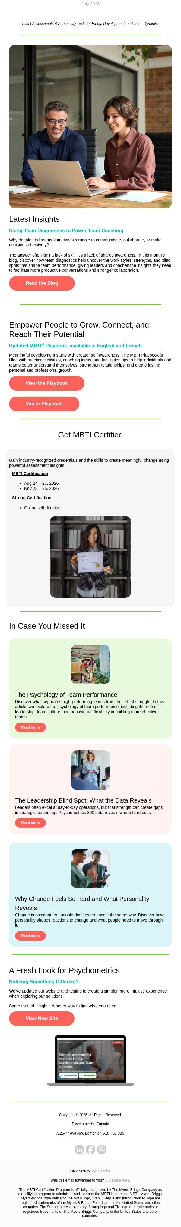 Psychometrics July Direct email from Psychometrics Canada screenshot
