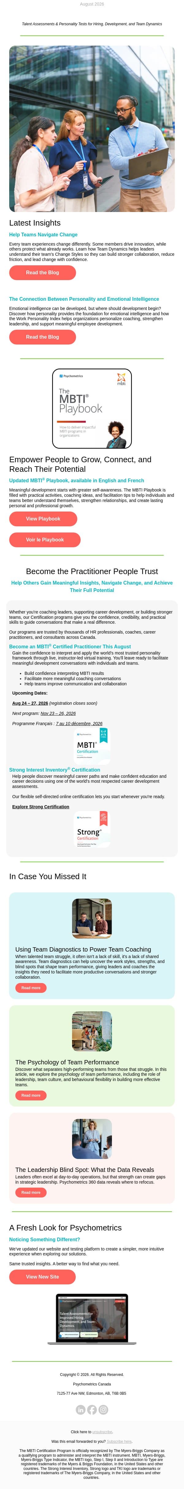Psychometrics August Direct email from Psychometrics Canada screenshot