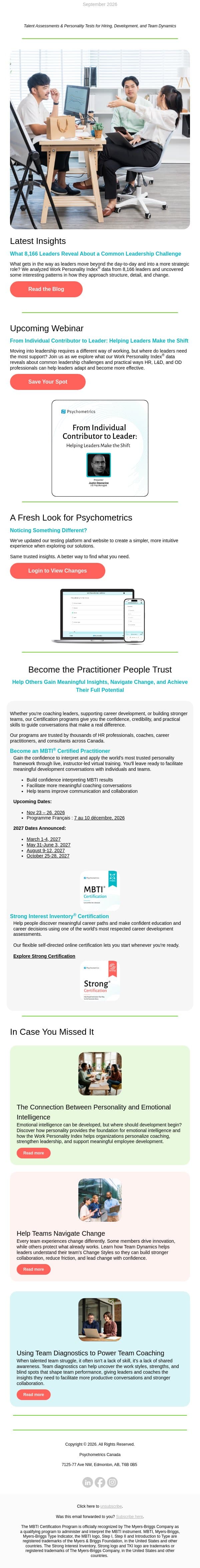 Psychometrics September Direct email from Psychometrics Canada screenshot