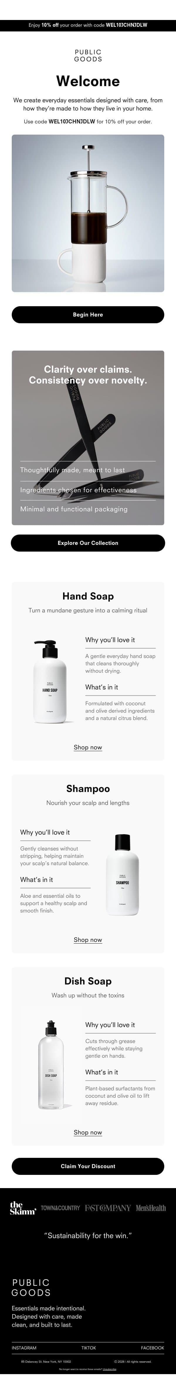 Welcome to Public Goods email from Public Goods screenshot