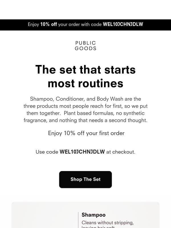Three steps, one shower - With 10% off email from Public Goods