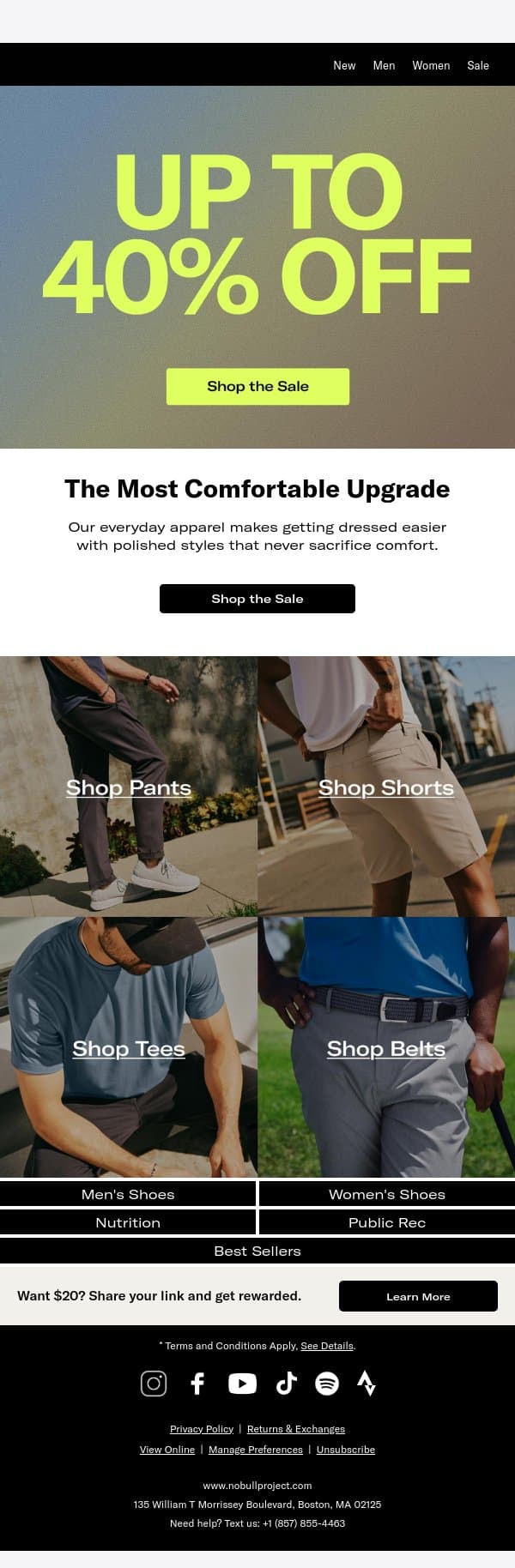 Up to 40% Off Everyday Apparel email from Public Rec screenshot