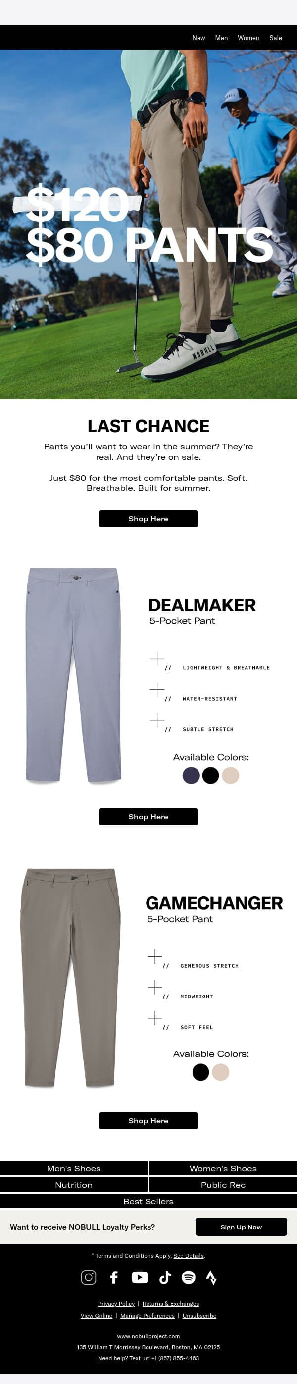 Last Chance: $80 Pants email from Public Rec screenshot