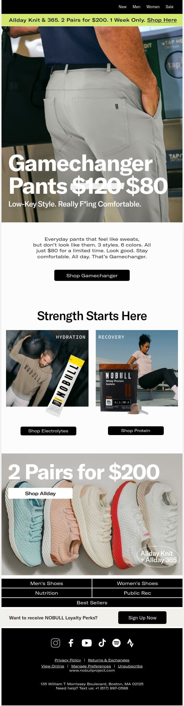 $80 Gamechanger Pants. Limited Time Only. email from Public Rec screenshot