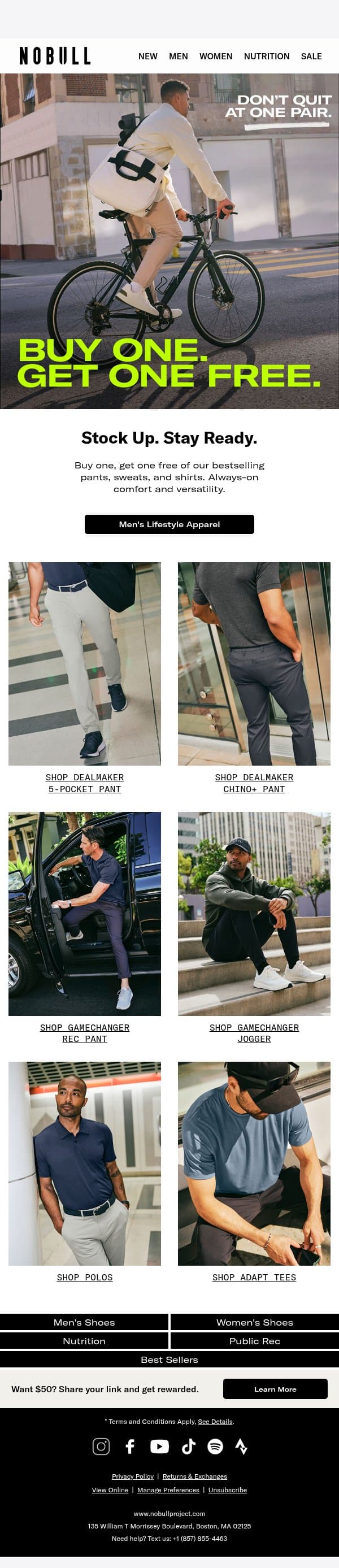Buy One. Get One Free. Pants, Sweats, and Shirts email from Public Rec screenshot
