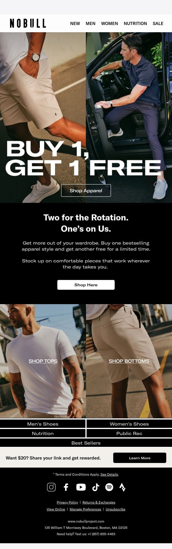 Buy 1, Get 1 Free on Bestselling Apparel email from Public Rec screenshot