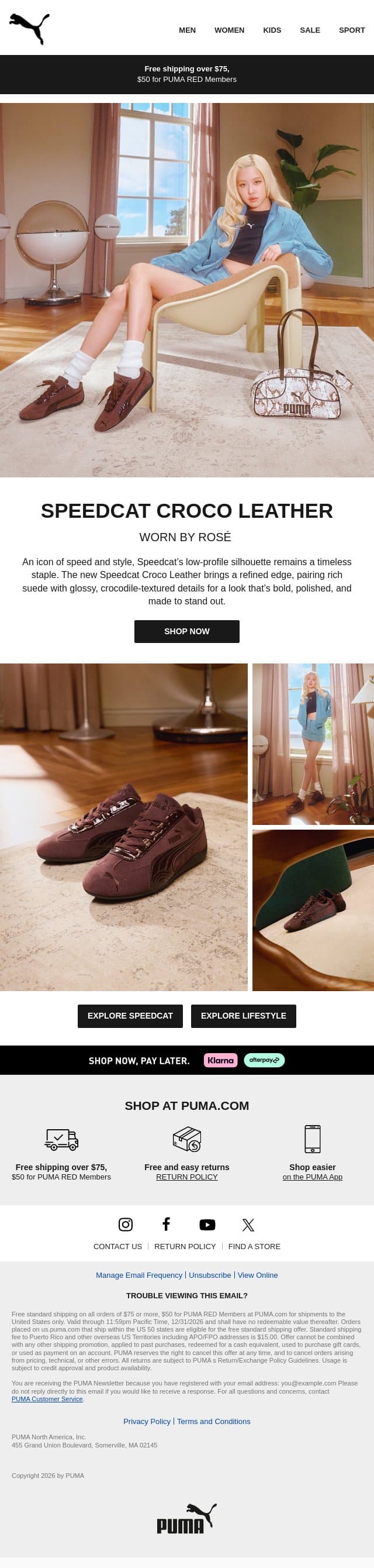 Speedcat Croco Leather Has Arrived 🤎 email from Puma screenshot