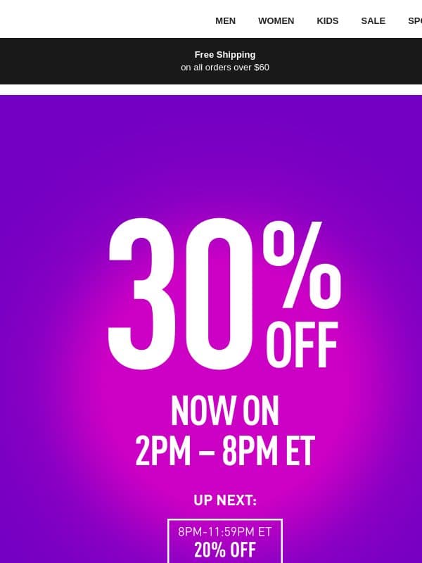 Beat the Clock: 30% Off Now email from Puma
